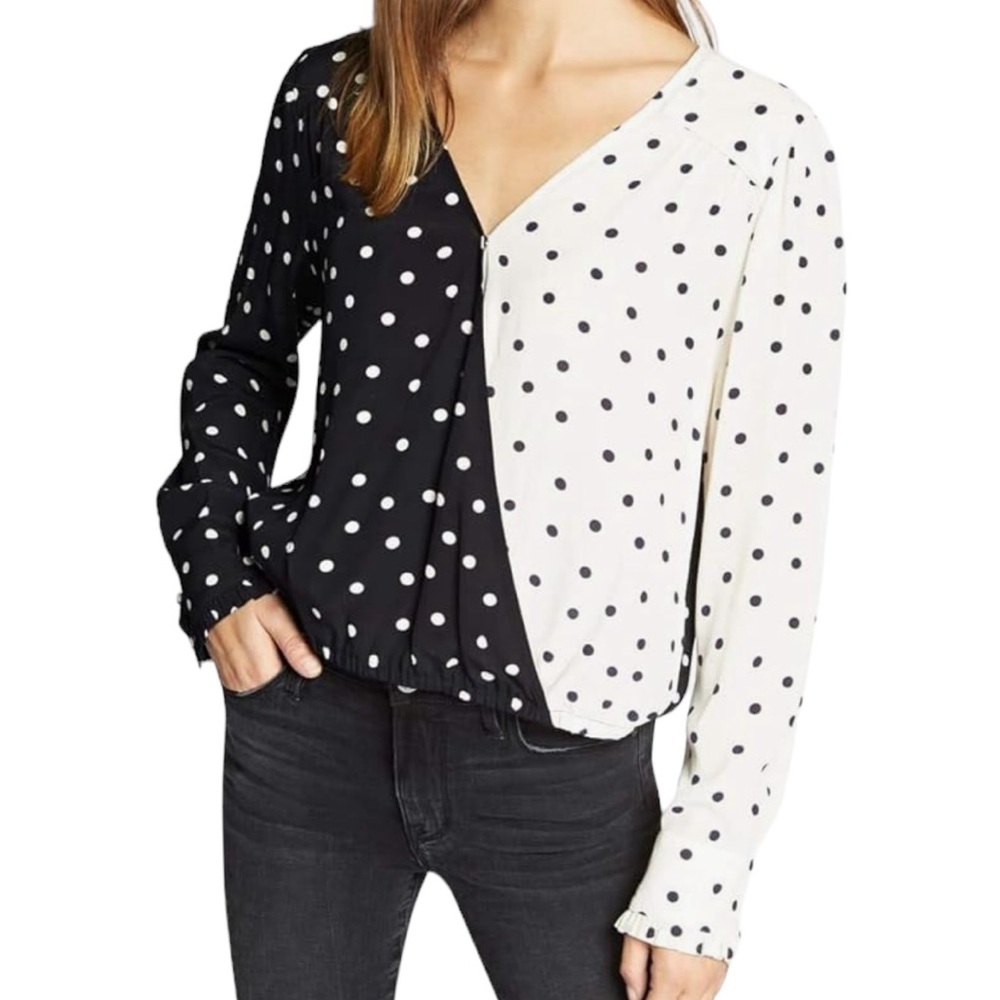 Sanctuary Black and White Polka Dot Surplice Blouse S